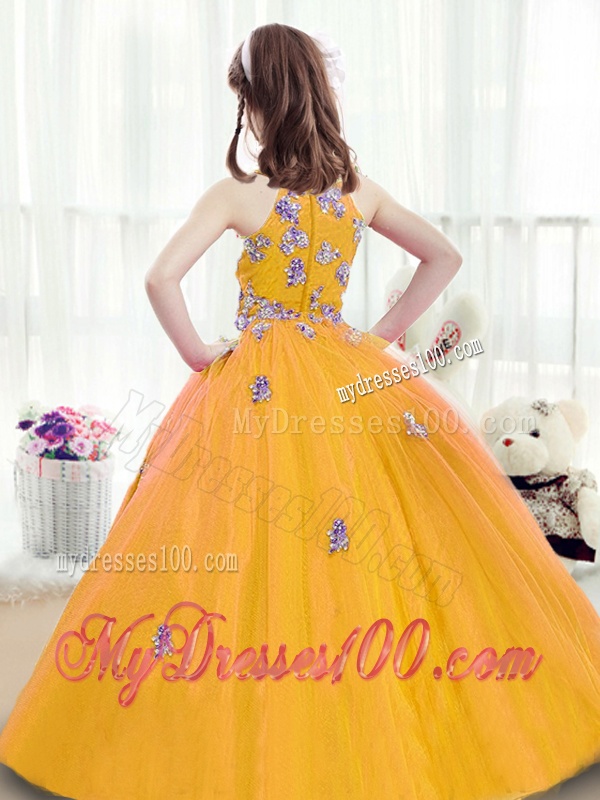 Wonderful High Neck Party Girl Dress with Beading and Appliques