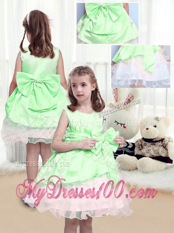 beautiful A Line Scoop Mini Length Bowknot Party Girl Dress in Multi Color