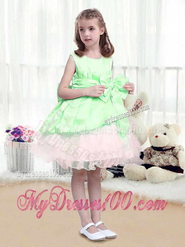 beautiful A Line Scoop Mini Length Bowknot Party Girl Dress in Multi Color