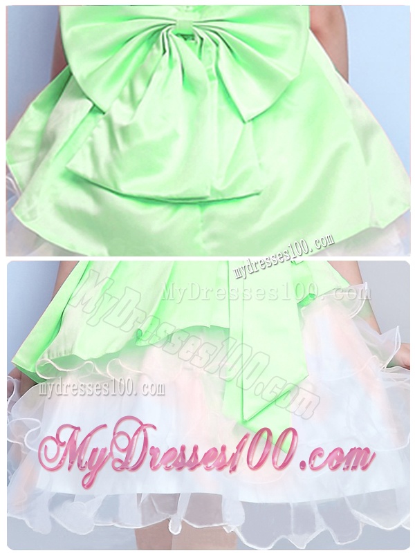 beautiful A Line Scoop Mini Length Bowknot Party Girl Dress in Multi Color