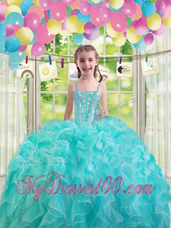 Lovely Aqua Blue Party Girl Dress with Ruffles and Beading