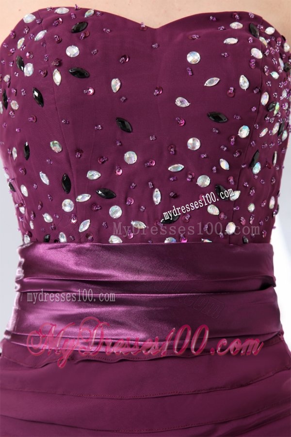 2016 Column Purple Sweetheart Beading and Ruching Evening Dress