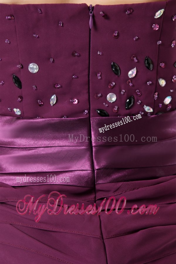 2016 Column Purple Sweetheart Beading and Ruching Evening Dress