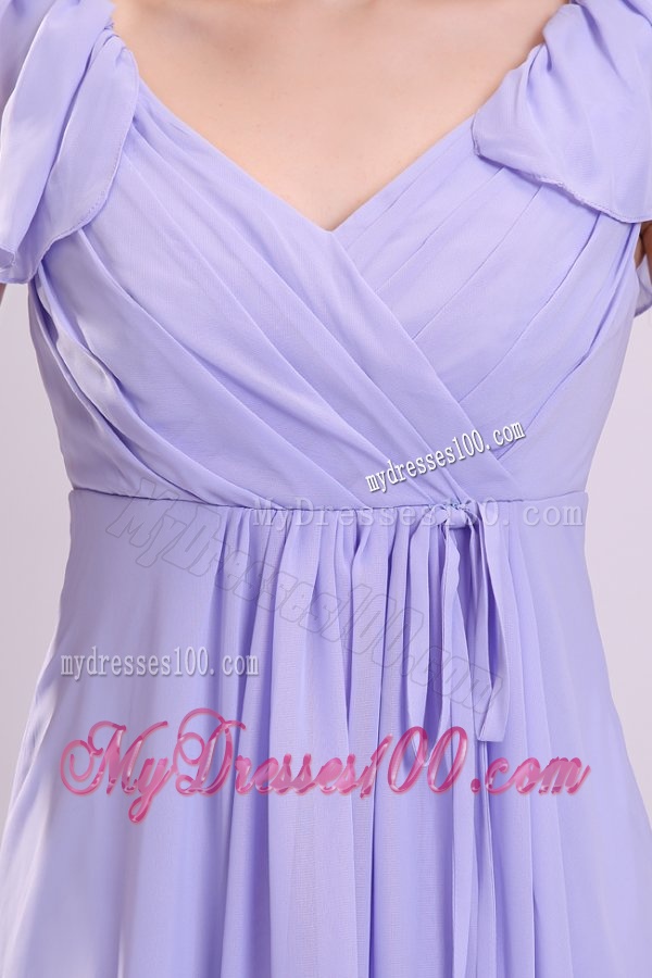 2016 Empire Cap Sleeves Lavender Ruching Evening Dress