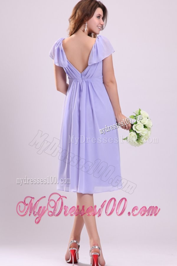 2016 Empire Cap Sleeves Lavender Ruching Evening Dress