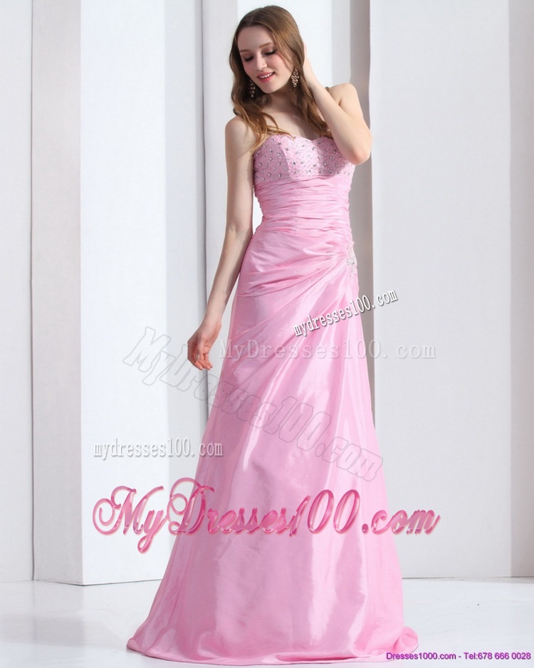 2016 Exclusive Baby Pink Sweetheart Evening Dress with Beading and Ruching