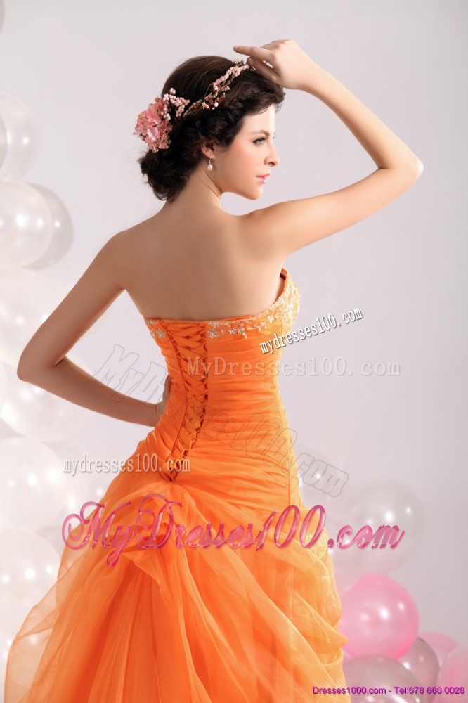 2016 Luxurious Strapless Orange Red Evening Dress with Hand Made Flowers and Beading