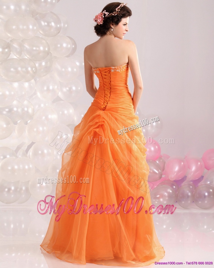 2016 Luxurious Strapless Orange Red Evening Dress with Hand Made Flowers and Beading