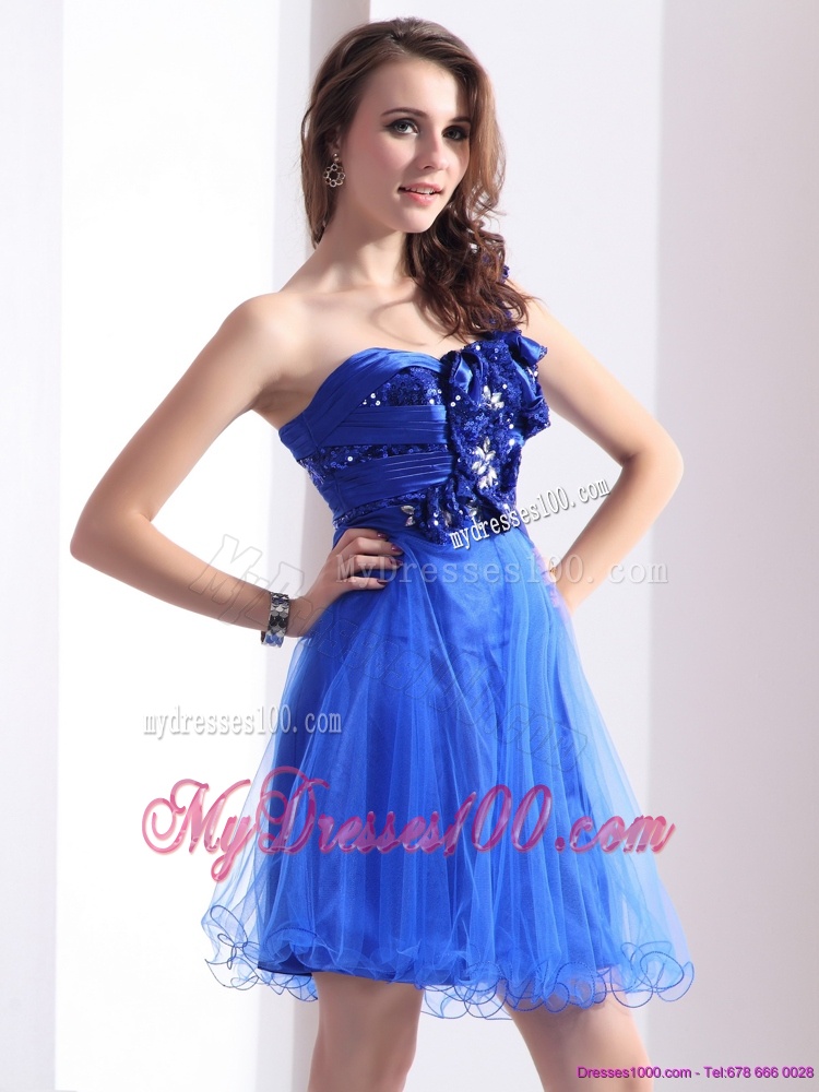 2016 One Shoulder Evening Dresses with Beading and Hand Made Flowers