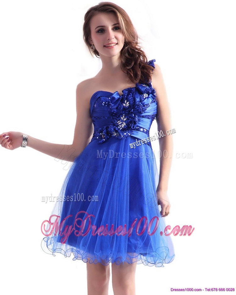 2016 One Shoulder Evening Dresses with Beading and Hand Made Flowers