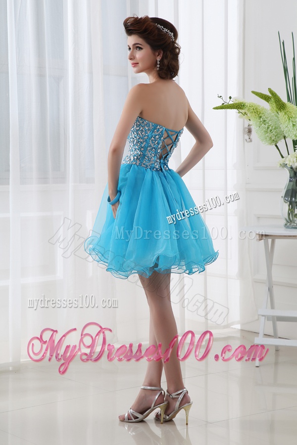 A-line Lovely Sweetheart Beading Baby Blue Evening Dress in Organza