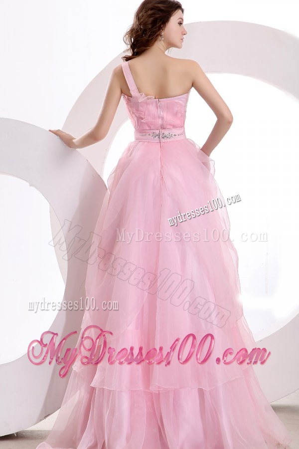 A-line One Shoulder 2016 Organza Pretty Floor-length Beading Evening Dress