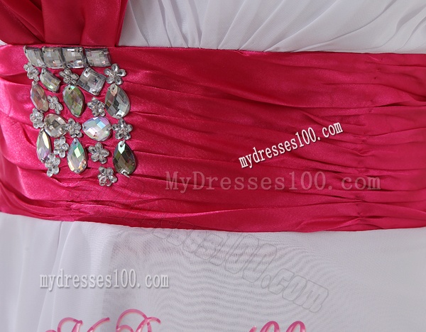 A-line One Shoulder Beading and Ruching Chiffon White Evening Dress