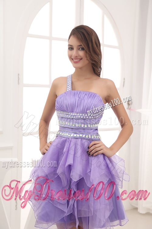 A-line One Shoulder Lavender Beading and Ruching Short Evening Dress