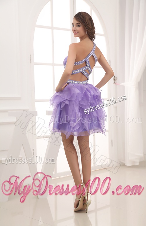 A-line One Shoulder Lavender Beading and Ruching Short Evening Dress