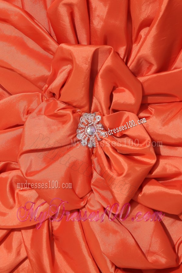 A-line Orange Red Strapless Ruching and Beading High-low Evening Dress