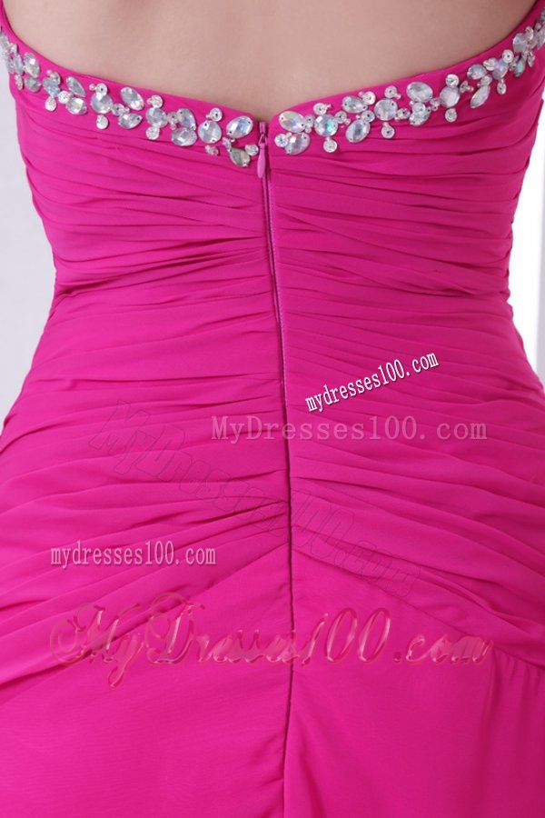 A-line Sweetheart Beading and Ruche Chiffon Evening Dress in Hot Pink