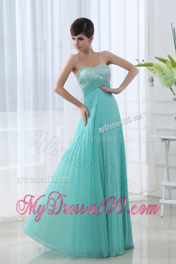Apple Green Sweetheart Empire Pleats Floor-length Evening Dress