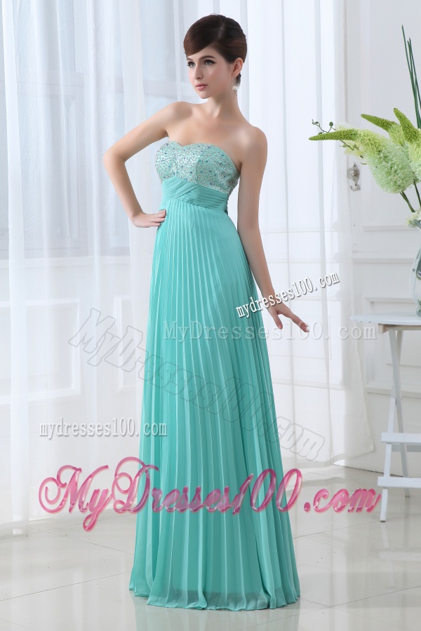 Apple Green Sweetheart Empire Pleats Floor-length Evening Dress
