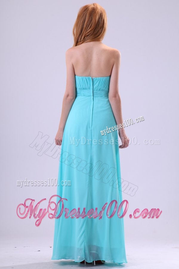 Aqua Blue Chiffon Strapless Empire Evening Dress with Beading