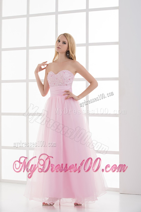 Baby Pink A-line Sweetheart Evening Dress with Beading and Ruching
