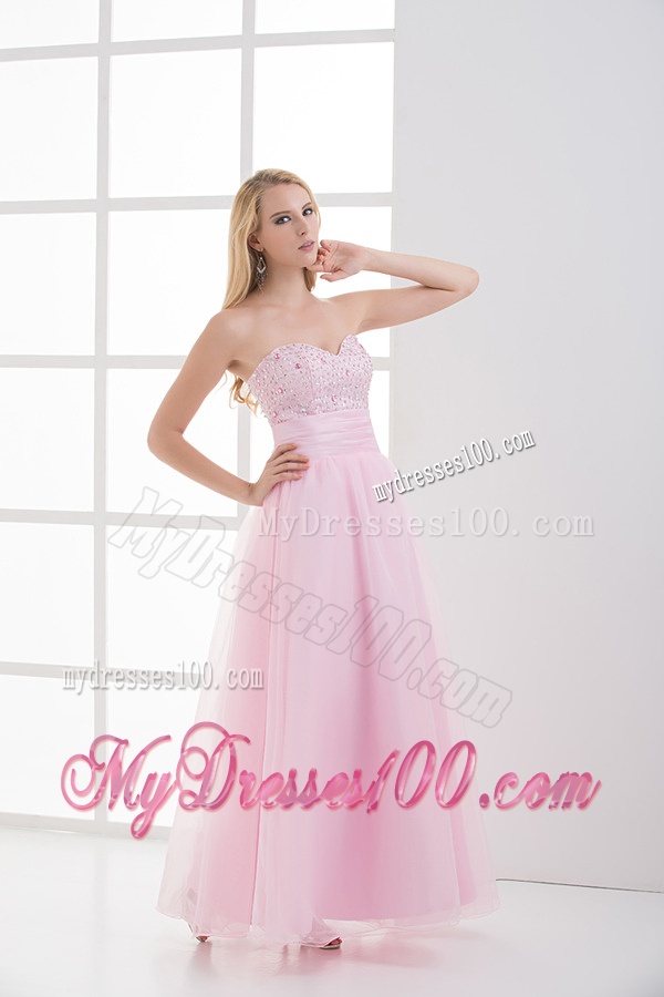 Baby Pink A-line Sweetheart Evening Dress with Beading and Ruching