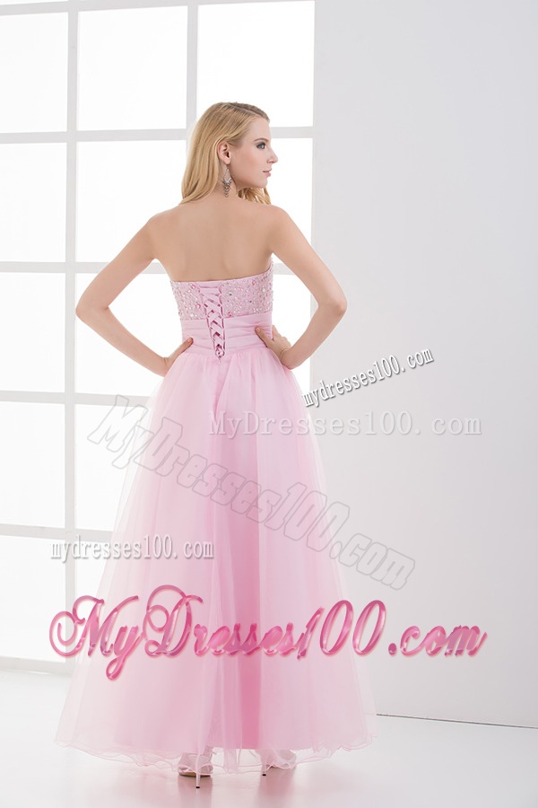 Baby Pink A-line Sweetheart Evening Dress with Beading and Ruching