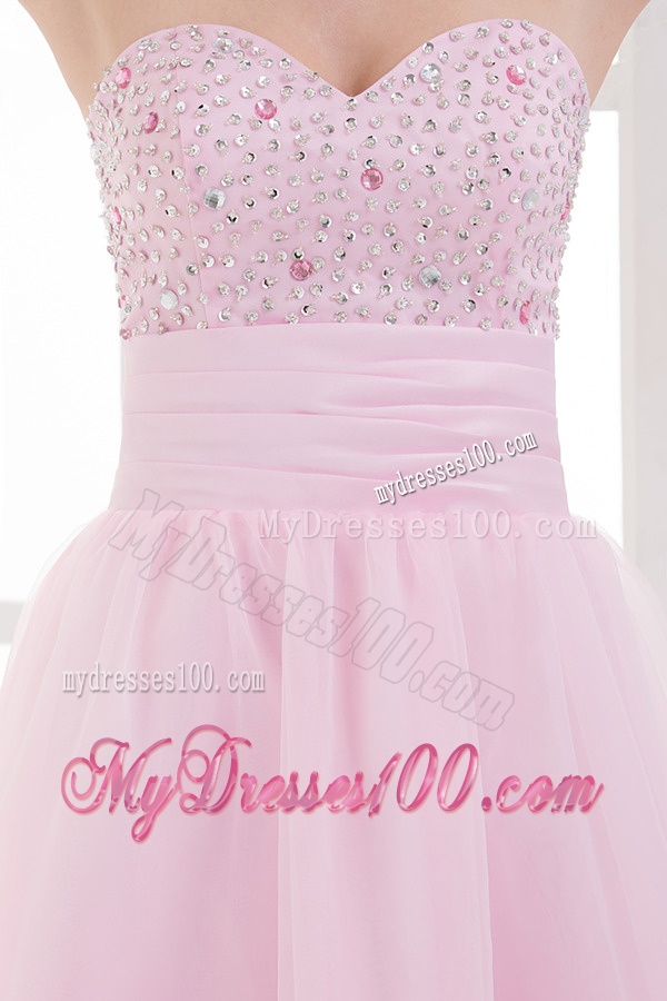 Baby Pink A-line Sweetheart Evening Dress with Beading and Ruching