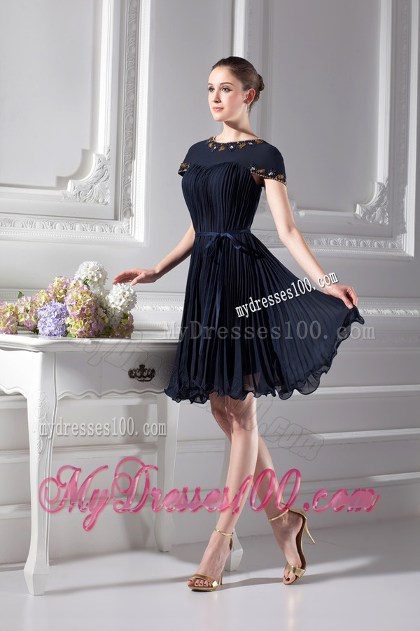 Bateau Knee-length A-line Cap Sleeves Evening Dress