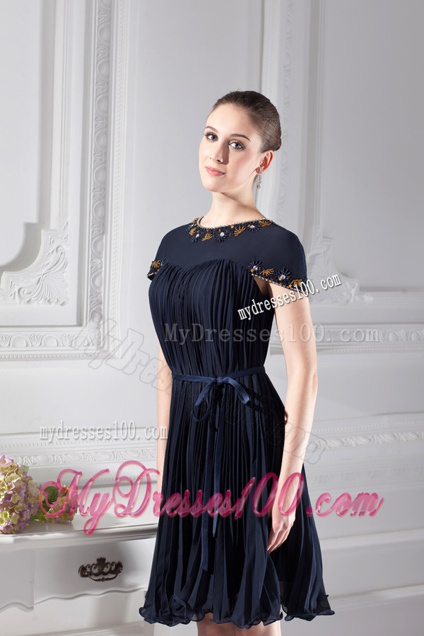 Bateau Knee-length A-line Cap Sleeves Evening Dress