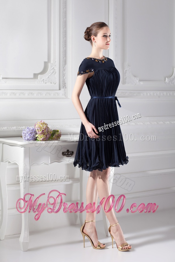 Bateau Knee-length A-line Cap Sleeves Evening Dress