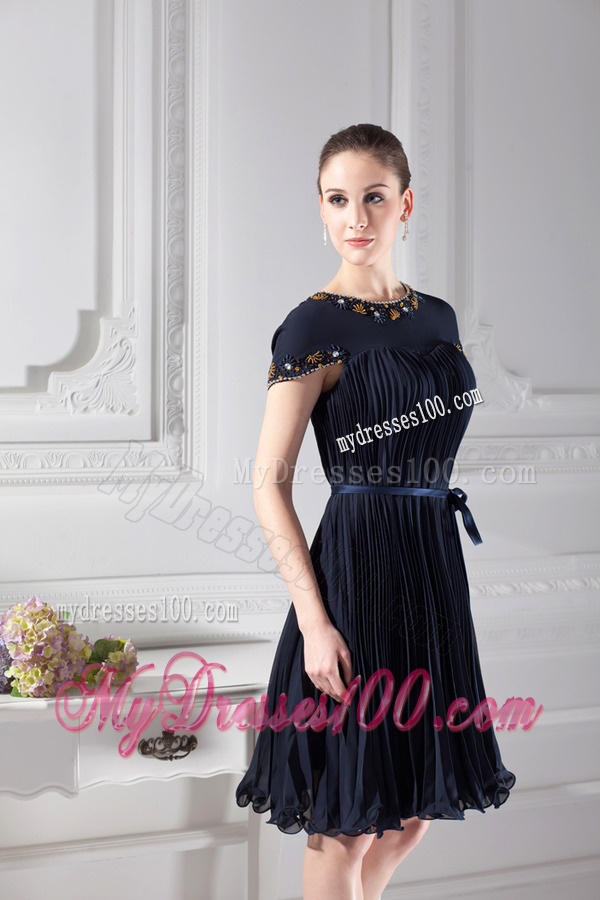 Bateau Knee-length A-line Cap Sleeves Evening Dress