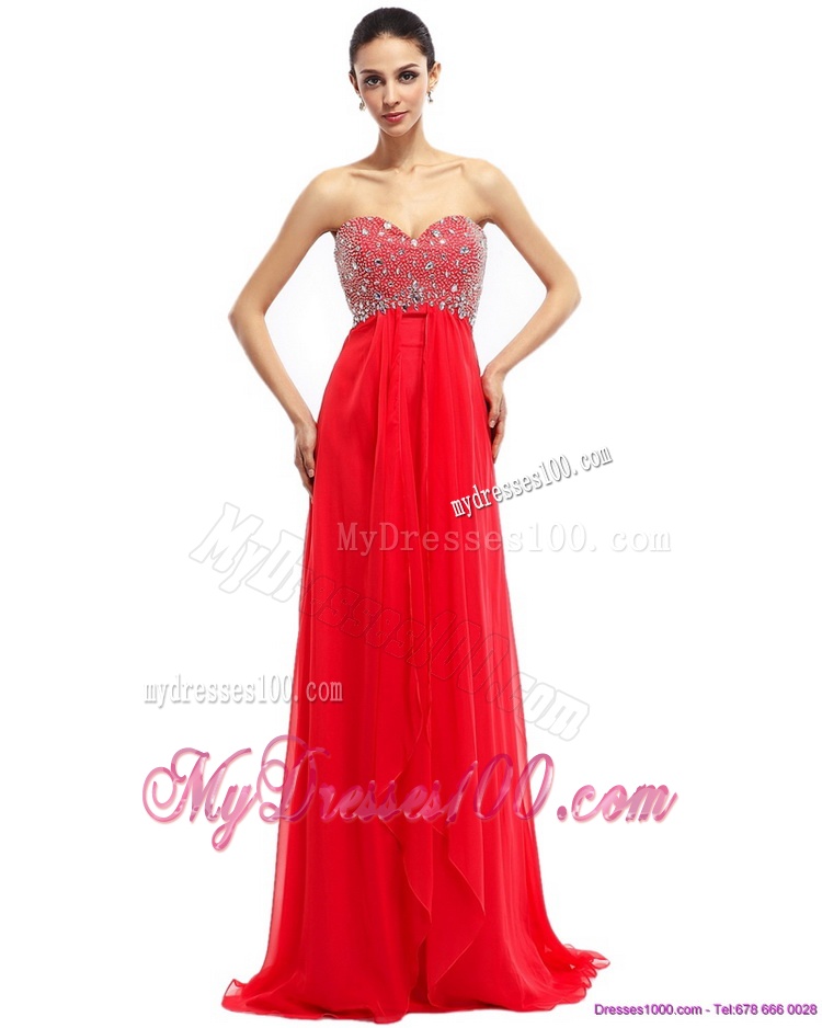 Beading Sweetheart Ruching Evening Dresses with Brush Train