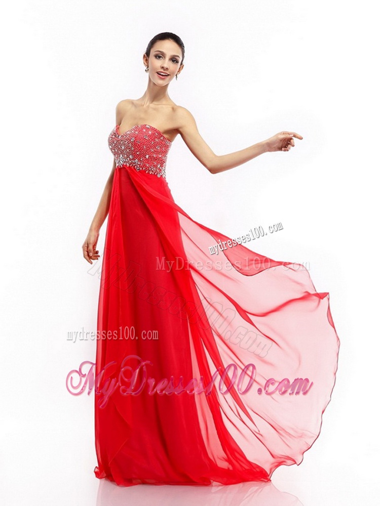 Beading Sweetheart Ruching Evening Dresses with Brush Train