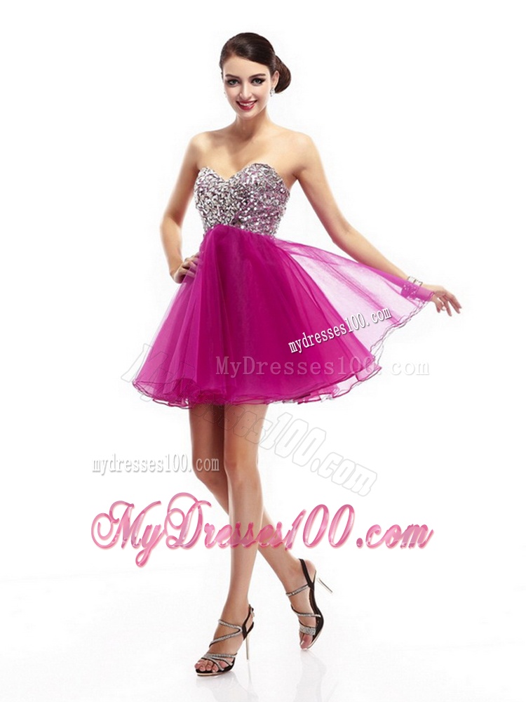 Beautiful Fuchsia Sweetheart Evening Dresses with Rhinestone