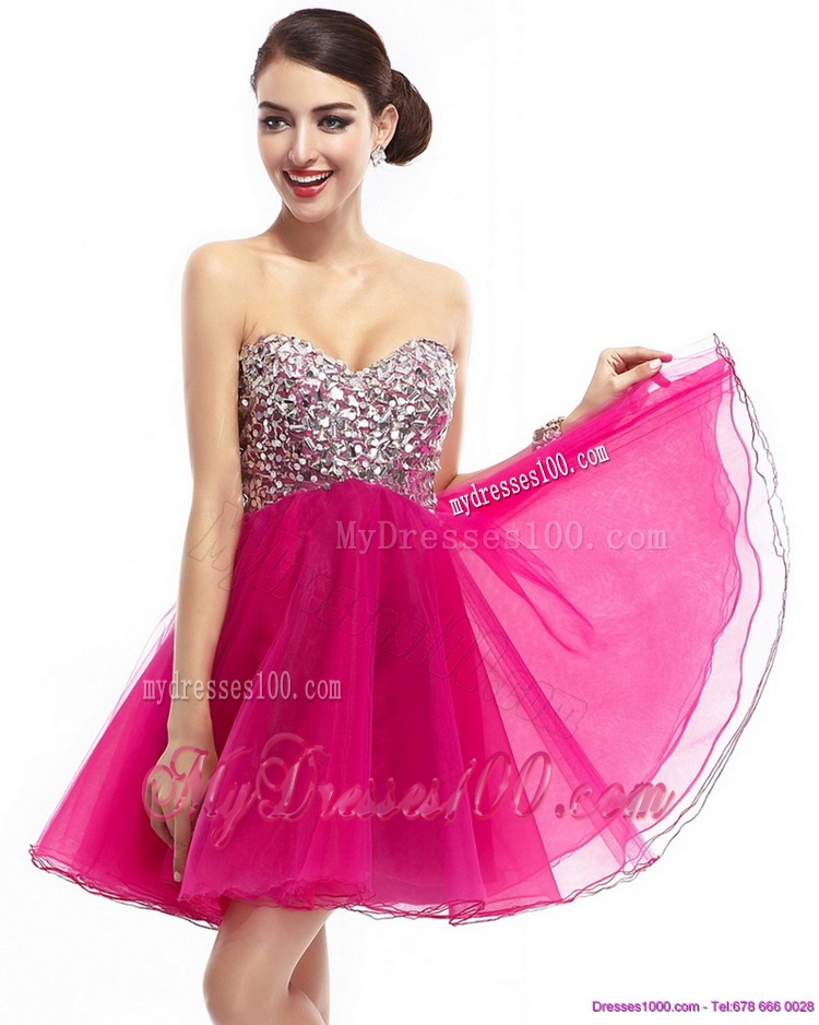 Beautiful Fuchsia Sweetheart Evening Dresses with Rhinestone