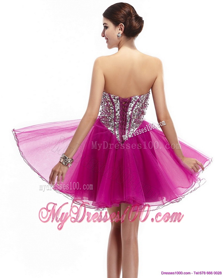 Beautiful Fuchsia Sweetheart Evening Dresses with Rhinestone