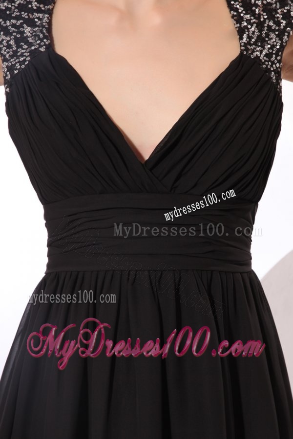 Black Straps Beaded Short Evening Dress in Mini-length