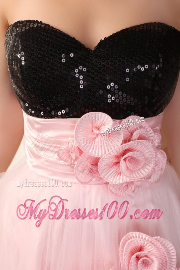 Black and Pink Sweetheart Hand Made Flowers Mini-length Evening Dress