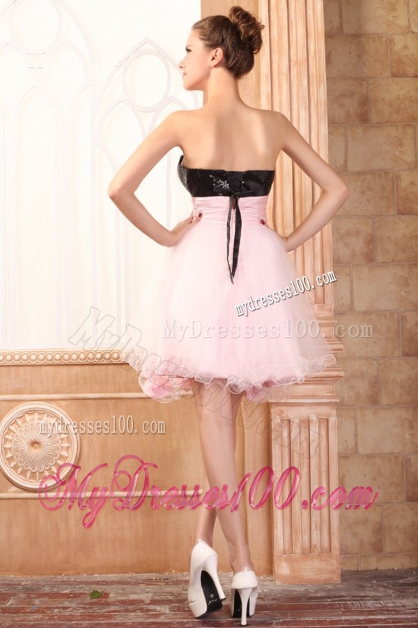 Black and Pink Sweetheart Hand Made Flowers Mini-length Evening Dress