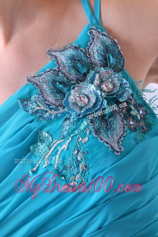 Blue Empire Appliques One Shoulder Beading Chiffon 2016 Evening Dress