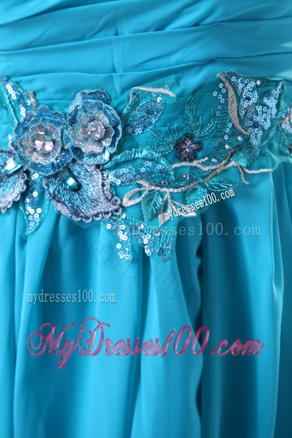 Blue Empire Appliques One Shoulder Beading Chiffon 2016 Evening Dress