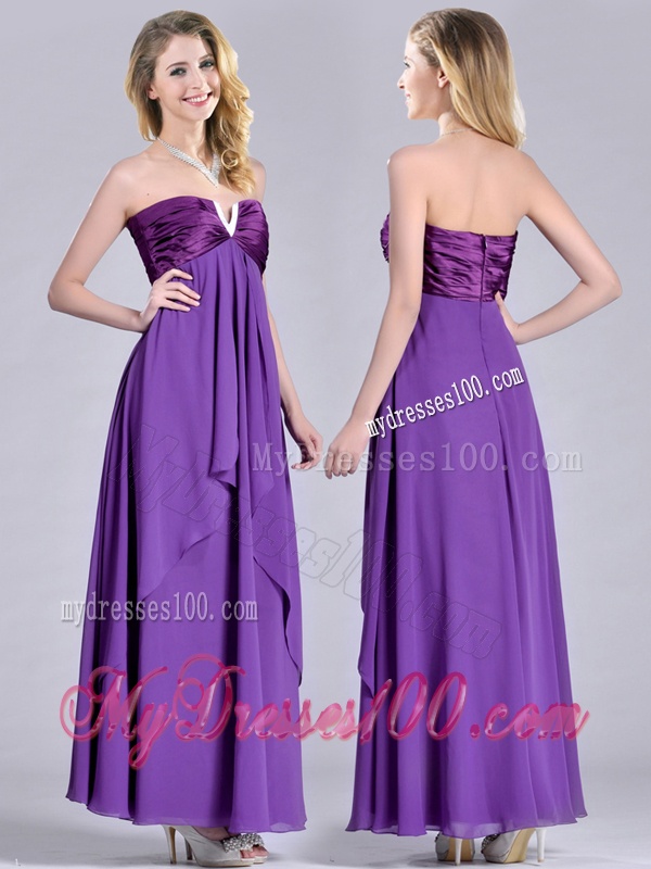Cheap Beaded Decorated V Neck Chiffon Evening Dress in Eggplant Purple