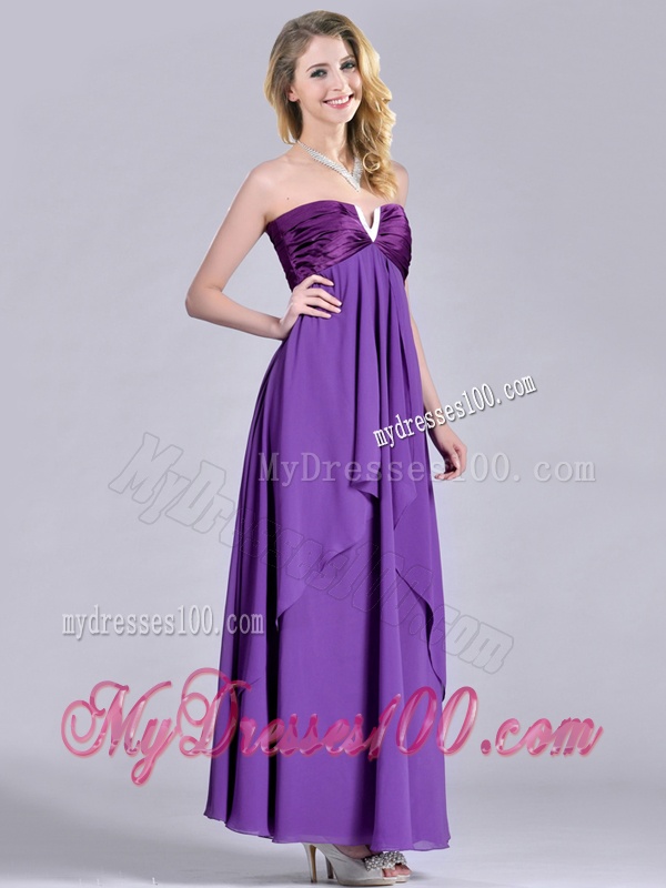 Cheap Beaded Decorated V Neck Chiffon Evening Dress in Eggplant Purple