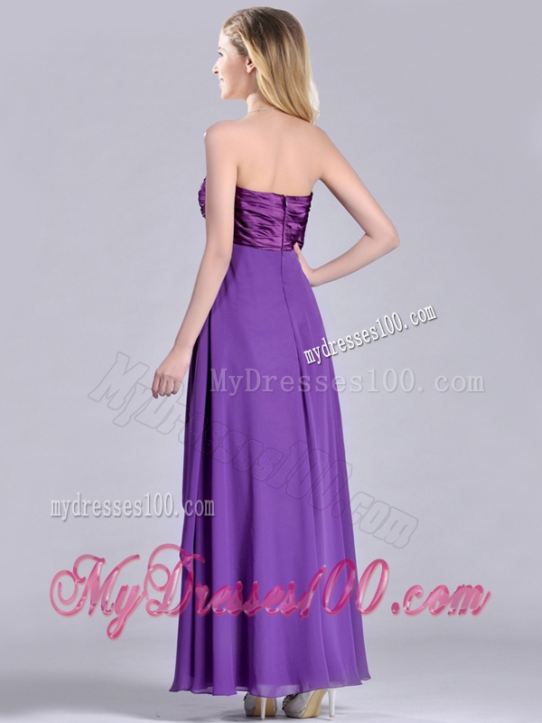 Cheap Beaded Decorated V Neck Chiffon Evening Dress in Eggplant Purple