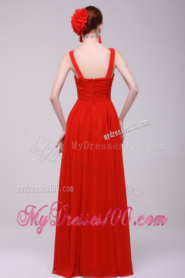 Cheap Straps Chiffon Red Empire Evening Dress in Floor-length