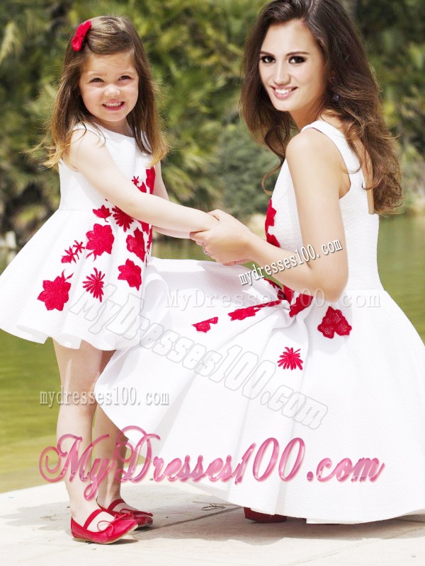 Classical Embroidered Evening Dress with Knee Length and Hot Sale Scoop Little Girl Dress in White