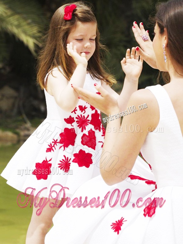 Classical Embroidered Evening Dress with Knee Length and Hot Sale Scoop Little Girl Dress in White