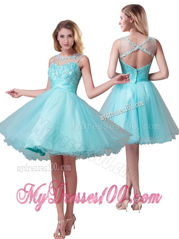 Classical See Through Bateau A Line Evening Dress with Beading