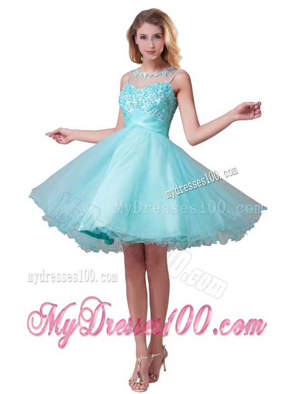 Classical See Through Bateau A Line Evening Dress with Beading